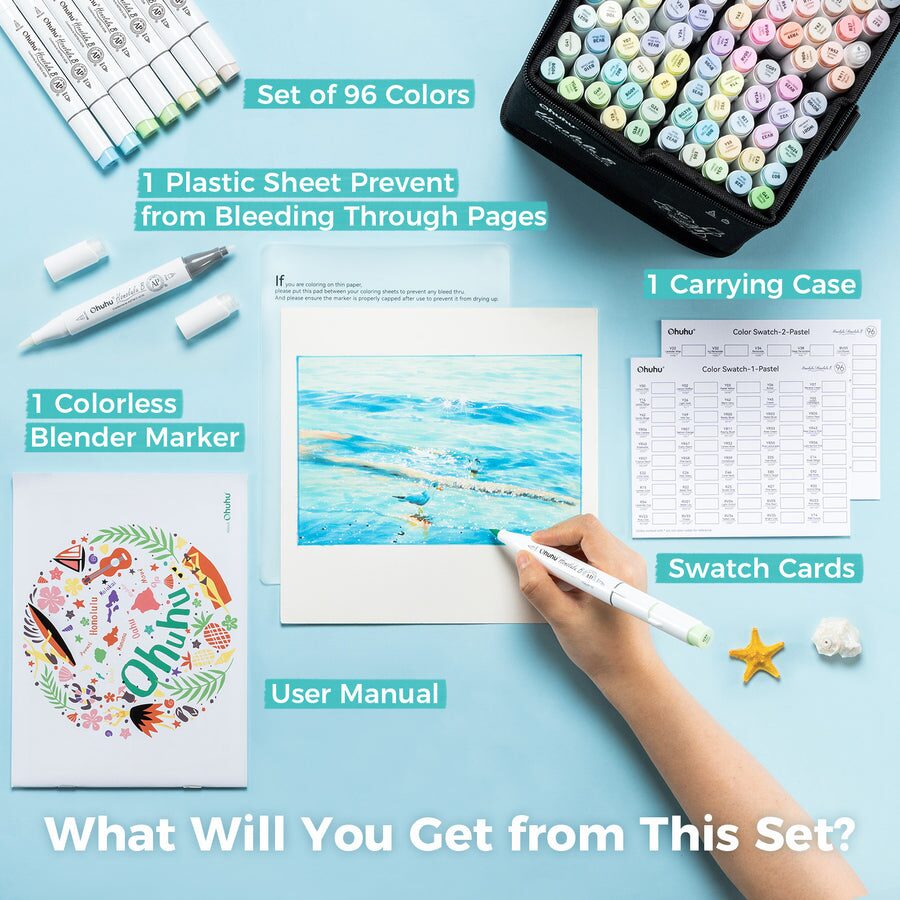 Ohuhu Honolulu 96 Pastel Colors Alcohol Art Markers